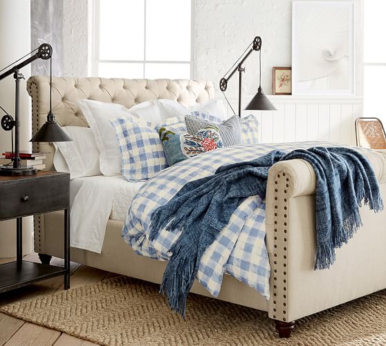 Blue Rhett Check Organic Percale Patterned Duvet Cover Sham