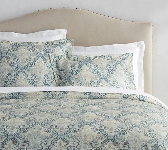 Blue Janelle Scroll Cotton Patterned Duvet Cover Sham Pottery Barn
