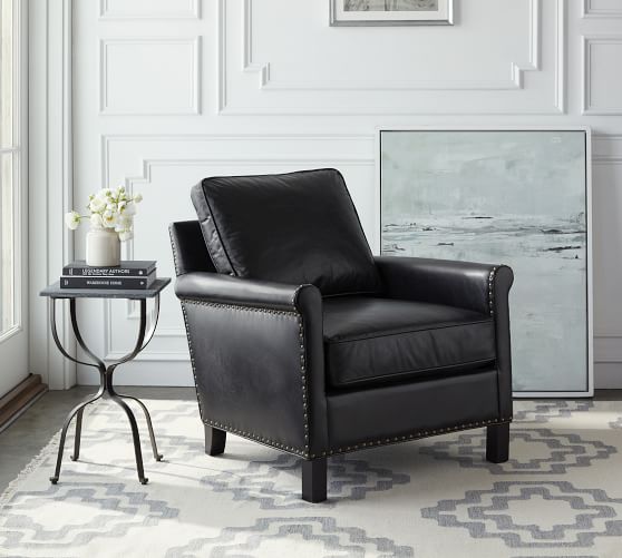 Tyler Leather Roll Arm Armchair With Nailheads Pottery Barn