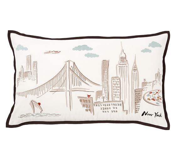 New York City Embroidered Lumbar Decorative Pillow Cover Pottery