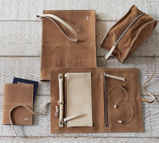 Mila Suede Travel Jewelry Roll Travel Accessories Pottery Barn