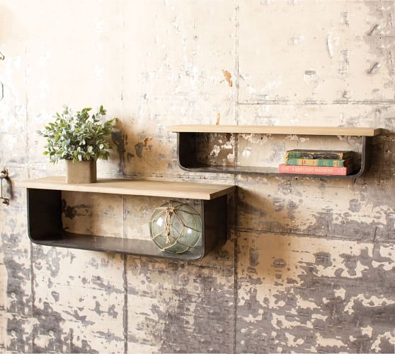 Floating Wood Metal Shelves Set Of 2 Floating Wood Metal Shelves Set Of 2