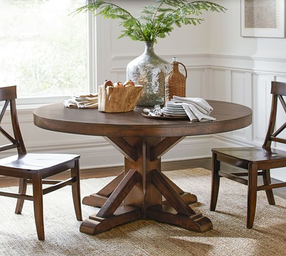 Benchwright Pedestal Extending Dining Table Rustic Mahogany