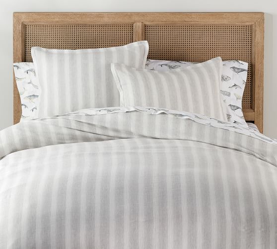 Smoke Jamie Stripe Linen Cotton Patterned Duvet Cover Sham
