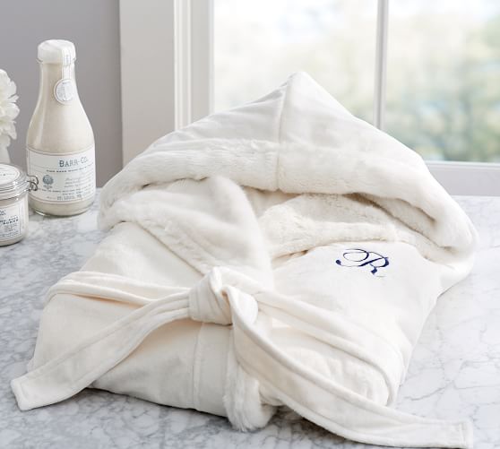 Faux Fur Hooded Bath Robe Ivory Alpaca Pottery Barn
