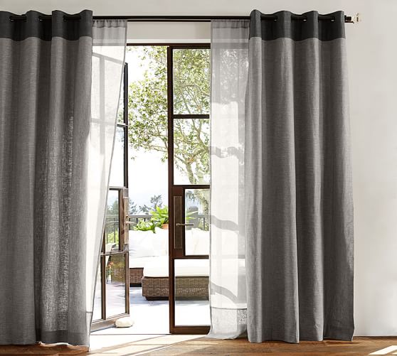 Emery Border Linen Cotton Grommet Curtain Gray Charcoal