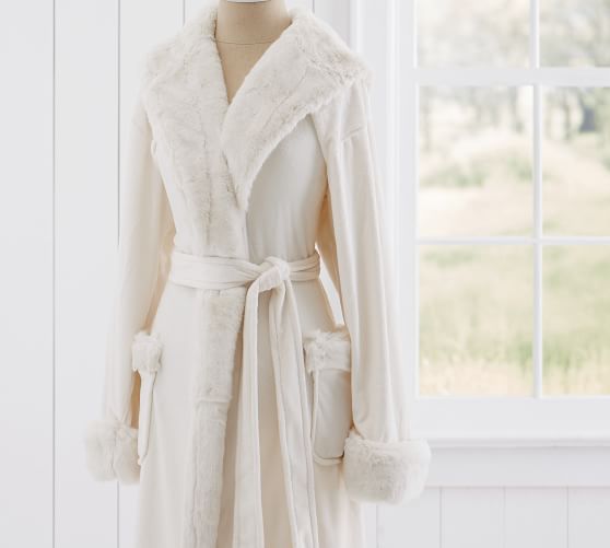 Faux Fur Hooded Bath Robe Ivory Alpaca Pottery Barn