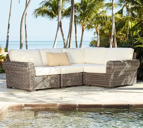 Huntington All Weather Wicker Roll Arm Outdoor Sectional Set Huntington All Weather Wicker Roll Arm