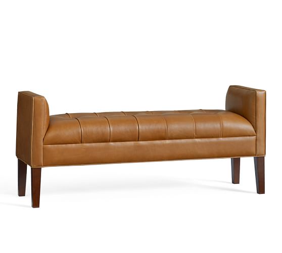 Lorraine Tufted Leather Bench Pottery Barn