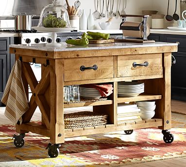 Hamilton Reclaimed Wood Marble Top Kitchen Island Pottery Barn