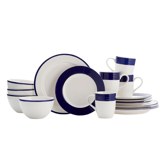 Banded Rim 16 Piece Dinnerware Set Navy Pottery Barn