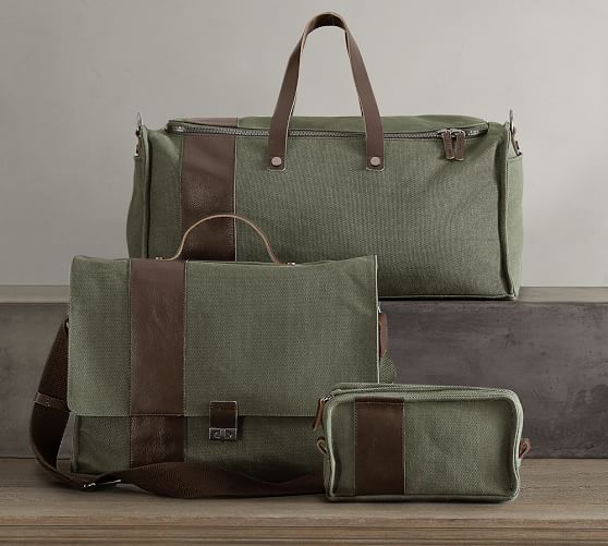 Bradley Leather Canvas Messenger Bag Brown Olive Pottery Barn