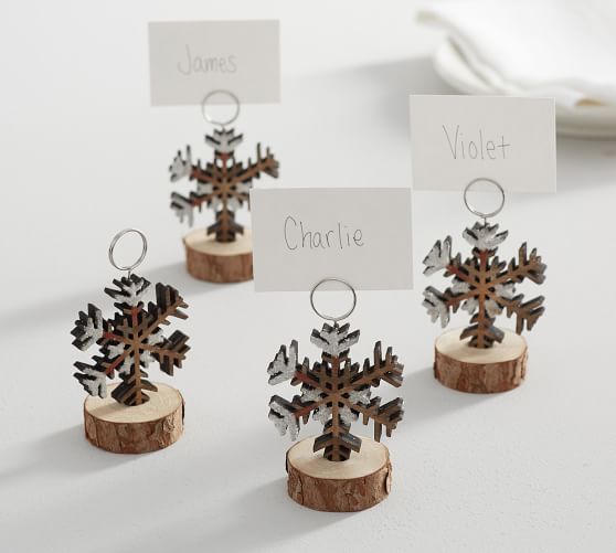 Bark Edge Snowflake Place Card Holder Set Of 4 Pottery Barn