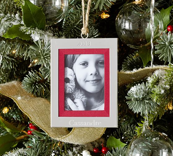 2013 Silver Grosgrain Frame Christmas Ornament Pottery Barn