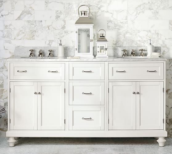 Custom Classic Double Sink Vanity With Doors Storage Carrara Marble