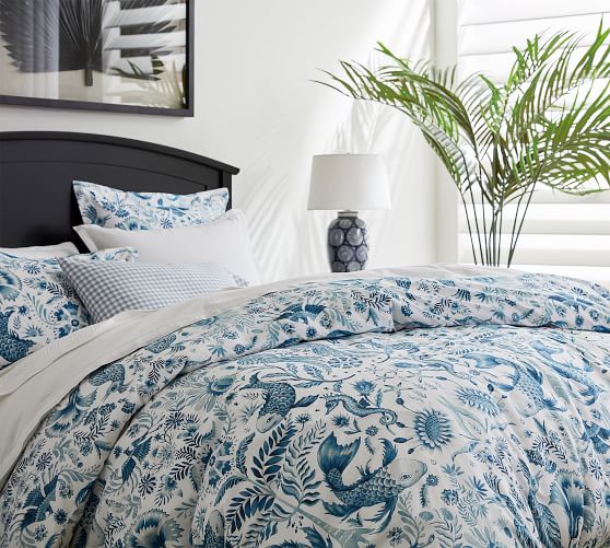 Athena Print Organic Percale Patterned Duvet Cover Sham