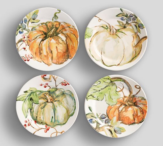 Harvest Pumpkin Salad Plates Set Of 4 Assorted Pottery Barn