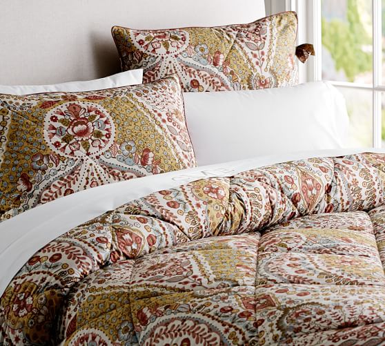 Angie Floral Reversible Comforter Shams Red Pottery Barn