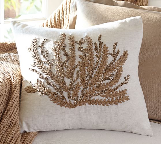 Caicos Coral Embroidered Decorative Pillow Covers Pottery Barn
