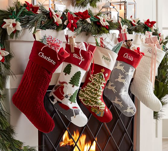 Personalized Holiday Icons Crewel Stockings Pottery Barn