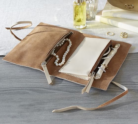 Mila Suede Travel Jewelry Roll Travel Accessories Pottery Barn