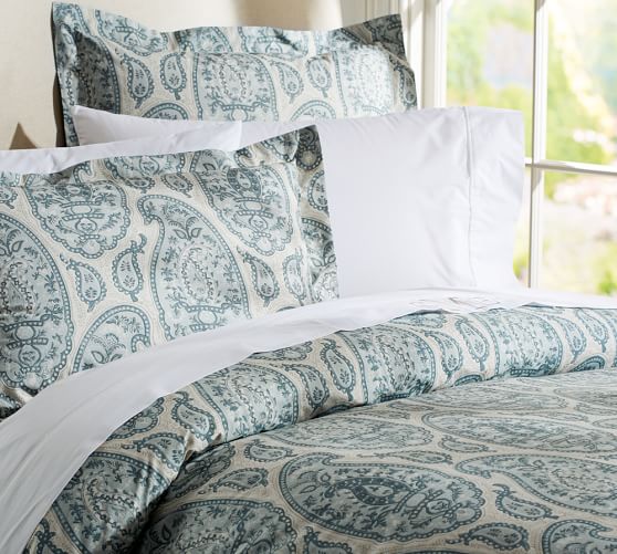 Blue Ashlyn Paisley Organic Patterned Duvet Cover Sham Pottery