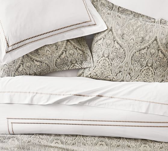 Taupe Mackenna Paisley Percale Patterned Duvet Cover Sham