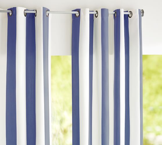 Sunbrella Awning Stripe Outdoor Grommet Curtain Cobalt Blue