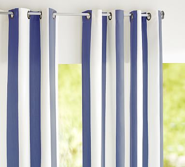 Sunbrella Awning Stripe Outdoor Grommet Curtain Cobalt Blue