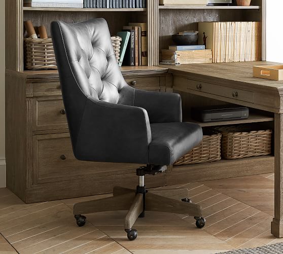 Radcliffe Tufted Leather Swivel Desk Chair Pottery Barn