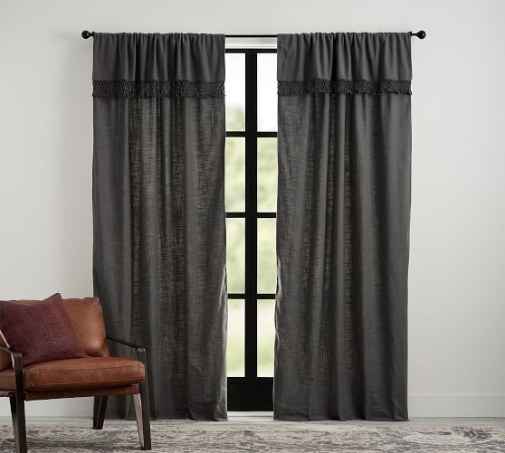 Tassel Trim Textured Curtain Flagstone Pottery Barn