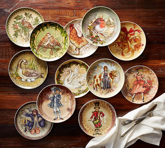 Twelve Days Of Christmas Salad Plates Mixed Set Of 12 Pottery Barn