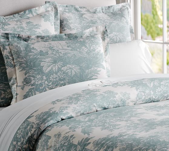 Dark Porcelain Blue Matine Toile Patterned Duvet Cover & Sham Pottery