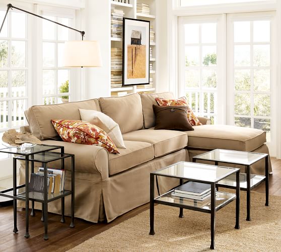 Pb Basic Slipcovered Sofa With Chaise Sectional Pottery Barn