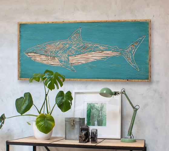 Shark Carved Wood Wall Art Coastal Wall Art Pottery Barn