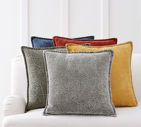 Chenille Jacquard Pillow Cover Charcoal Pottery Barn