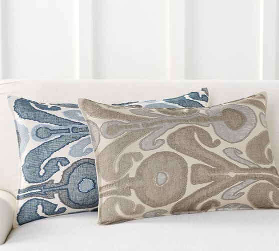 Kenmare Ikat Embroidered Lumbar Decorative Pillow Cover Pottery Barn