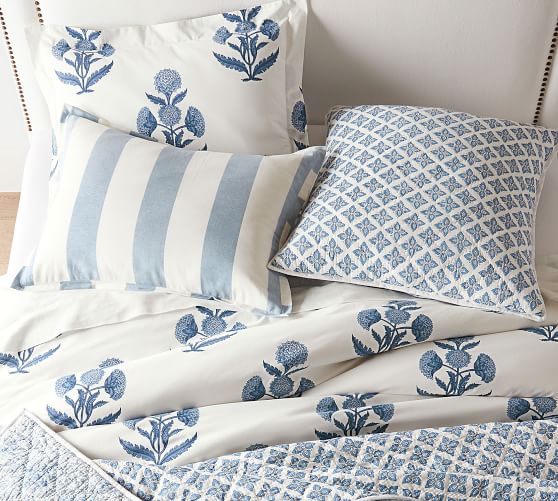 Gray Annelyse Floral Print Organic Percale Patterned Duvet Cover