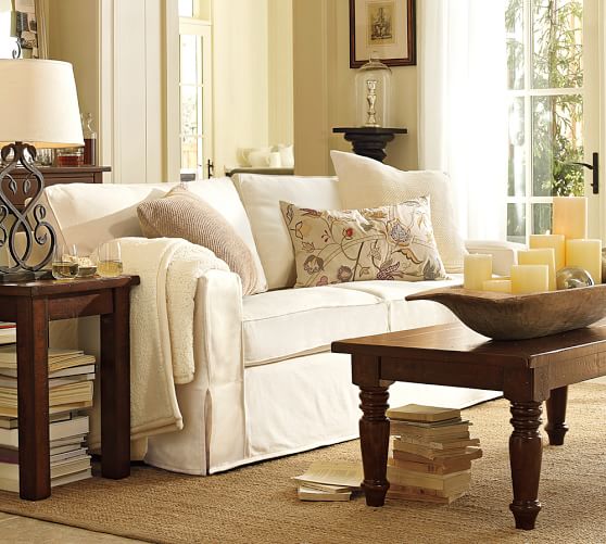 Pb Comfort Square Arm Slipcovered Sleeper Sofa With Memory Foam