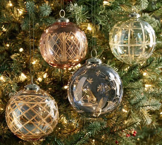 Etched Glass Ball Christmas Ornaments Set Of 4 Pottery Barn