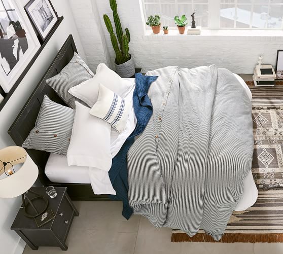 Navy Wheaton Stripe Linen Cotton Blend Patterned Duvet Cover