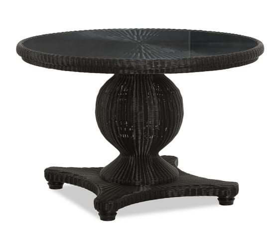 Palmetto All Weather Wicker Round Pedestal Dining Table Black