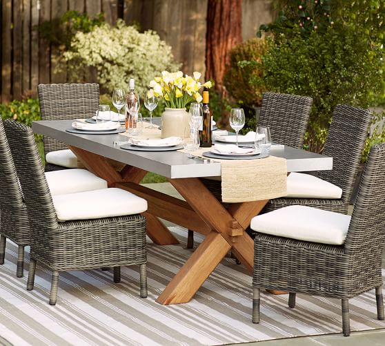 Abbott Zinc Top Rectangular Dining Table Brown Pottery Barn