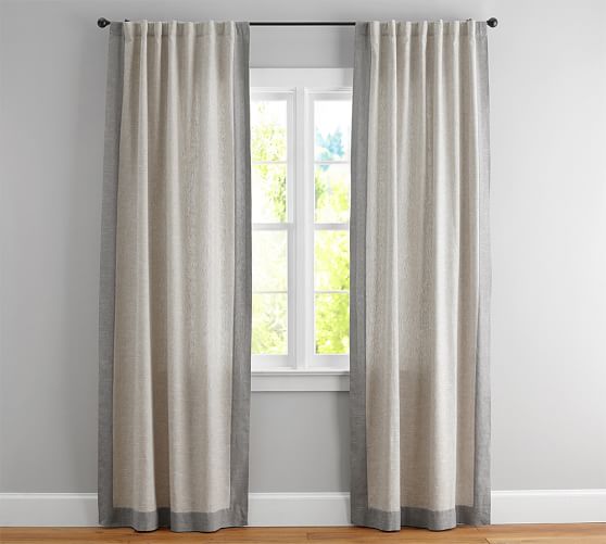 Emery Frame Border Linen Cotton Curtain Oatmeal Gray Pottery Barn