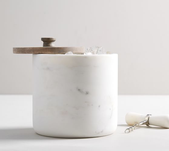 White Marble Ice Bucket Bar Accessories Pottery Barn