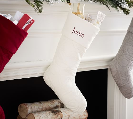 Personalized Scroll Quilted Velvet Stocking Pottery Barn