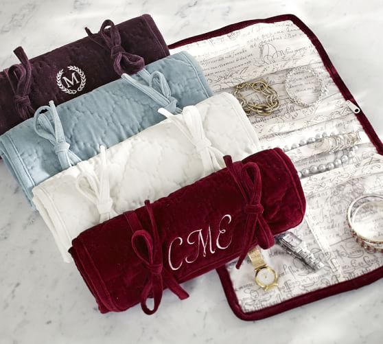 Diamond Quilted Velvet Jewelry Roll Travel Accessories Pottery