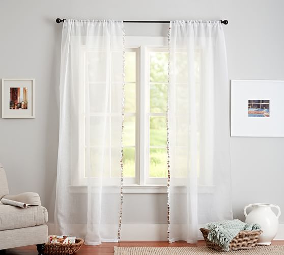 Shell Border Linen Sheer Curtain Set Of 2 Pottery Barn