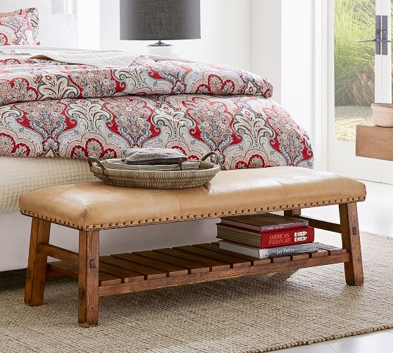 Caden Bench Cognac Leather Pottery Barn