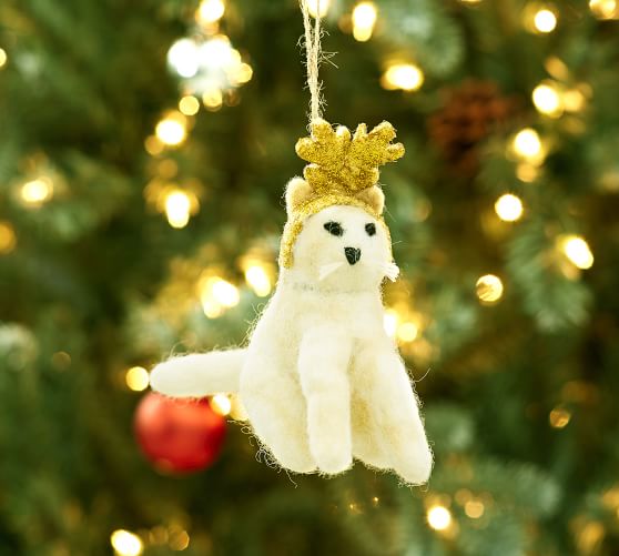 Felt Glitter Antler Cat Ornament Pottery Barn